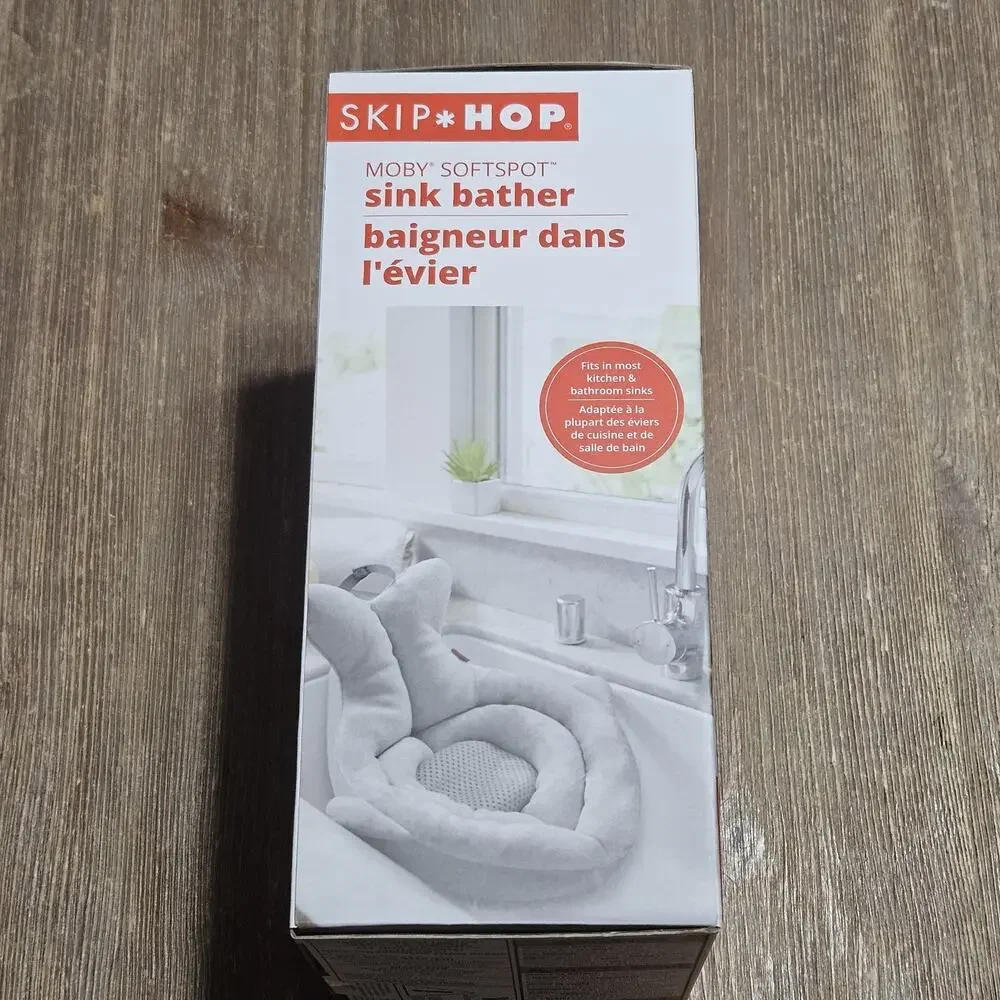 Skip Hop Moby SoftSpot Sink Bather Gray Whale Baby Bath Support 0-6 Months w/...